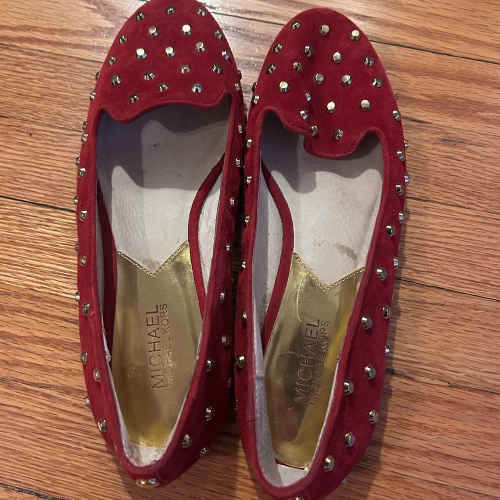 Michael Kors gold studded suede flats
